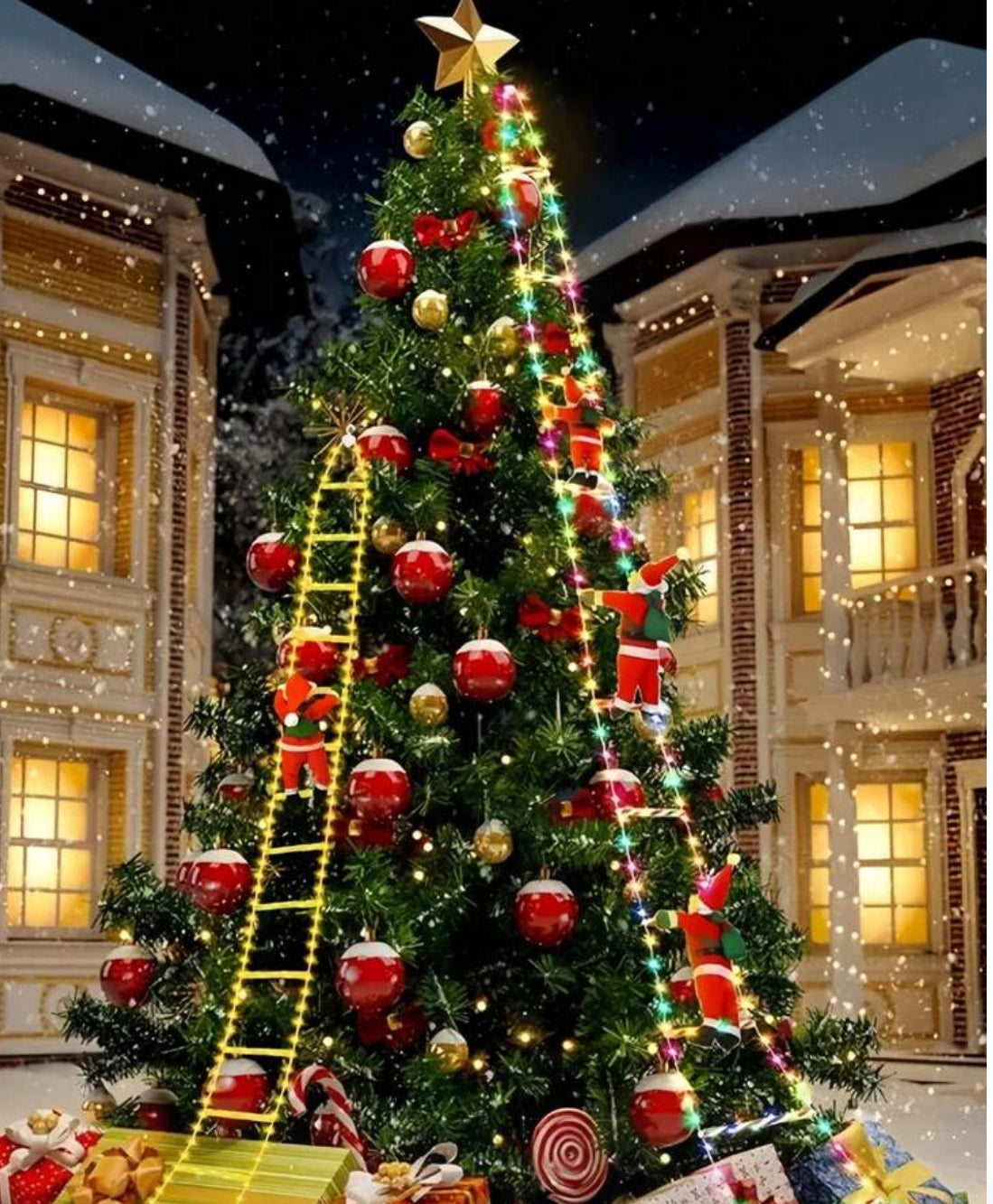 Santa climbing lader