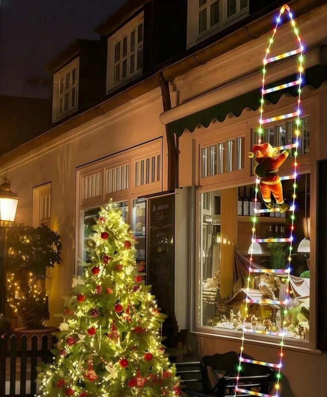 Santa climbing lader